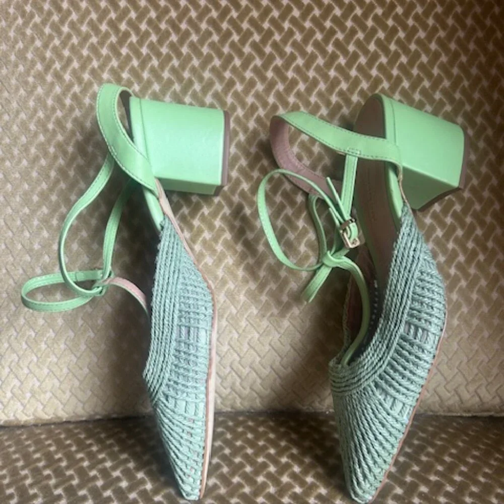 Anthropologie x Rafealla Booz Woven Apple Green Jute Block Heeled Sandals NEW - Picture 15 of 16